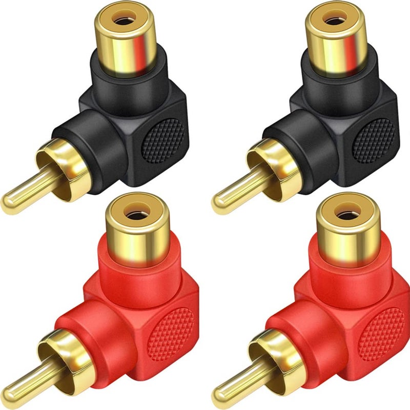 Warmstor RCA Male to Female Adapter Right Angle 4-Pack, RCA M/F Connector 90 Degree Elbow Gold-Plated (2 Black + 2 Red) - Image 1